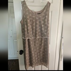 R&M Richards Gold Lace Midi Dress